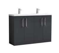 Balterley Level 1205mm Floor Standing 4 Door Double Basin Vanity Unit, Dark Grey Balterley Grey