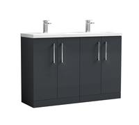 Balterley Level 1205mm Floor Standing 4 Door Double Basin Vanity Unit, Dark Grey Balterley Grey