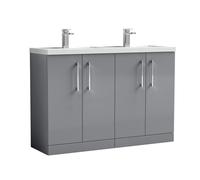 Balterley Level 1205mm Floor Standing 4 Door Vanity Unit & Double Basin for Modern Bathroom Storage - Satin Grey