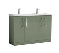 Balterley Level 1205mm Floor Standing 4 Door Vanity Unit with Double Basin for Modern Bathroom Storage - Satin Green