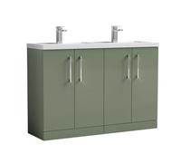 Balterley Level 1205mm Floor Standing 4 Door Vanity Unit With Double Basin For Modern Bathroom Storage - Satin Green