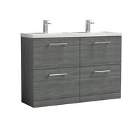 Balterley Level 1205mm Floor Standing 4 Drawer Unit 2 Basin Anthracite Woodgrain in Grey Balterley Grey
