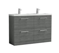Balterley Level 1205mm Floor Standing 4 Drawer Vanity Unit With Double Basin For Modern Bathroom Storage - Anthracite Woodgrain