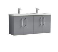 Balterley Level 1205mm Wall Hung 4 Door Unit, Double Polymarble Basin Satin Grey Balterley Grey
