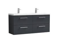 Balterley Level 1205mm Wall Hung 4 Drawer Vanity Unit with Double Basin for Modern Bathroom Storage - Dark Grey