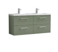 Balterley Level 1205mm Wall Hung 4 Drawer Vanity Unit with Double Basin for Modern Bathroom Storage - Satin Green