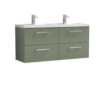 Balterley Level 1205mm Wall Hung 4 Drawer Unit with Double Basin - Satin Green Balterley Green