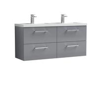 Balterley Level 1205mm Wall Hung 4 Drawer Vanity Unit With Double Polymarble Basin For Modern Bathroom Storage - Satin Grey
