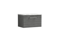 Balterley Level 600mm Wall Hung 1 Drawer Vanity Unit & Laminate Worktop for Contemporary Bathroom Storage - Anthracite Woodgrain