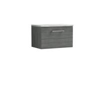 Balterley Level 600mm Wall Hung 1 Drawer Vanity Unit with Laminate Worktop for Modern Bathroom Storage - Anthracite Woodgrain