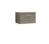 Balterley Level 600mm Wall Hung 1 Drawer Vanity Unit With Worktop - Solace Oak Natural Wood-Grain Finish