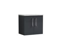 Balterley Bramshall 600mm Wall Hung 2 Door Vanity Unit With Laminate Worktop For Compact Modern Bathroom Storage - Dark Grey
