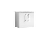 Balterley Level 600mm Wall Hung 2 Door Vanity Unit with Laminate Worktop for Compact Contemporary Bathroom Storage Gloss White