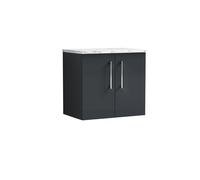 Balterley Level 600mm Wall Hung 2 Door Vanity Unit with Laminate Worktop for Compact Modern Bathroom Storage Dark Grey