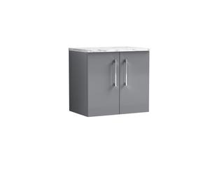 Balterley Level 600mm Wall Hung 2 Door Vanity Unit with Laminate Worktop for Compact Modern Bathroom Storage Satin Grey