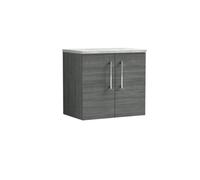 Balterley Level 600mm Wall Hung 2 Door Vanity Unit With Laminate Worktop For Contemporary Bathroom Storage - Anthracite Woodgrain