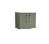 Balterley Level 600mm Wall Hung 2 Door Vanity Unit With Laminate Worktop For Modern Bathroom Storage - Satin Green