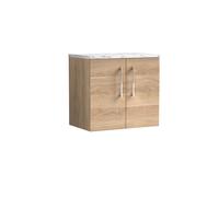 Balterley Level 600mm Wall Hung 2 Door Vanity Unit with Laminate Worktop for Stylish Compact Bathroom Storage - Bleached Oak