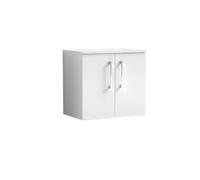 Balterley Level 600mm Wall Hung 2-Door Vanity Unit With Worktop, Soft Close Doors, Wall Mounted, 600 X 557 X 383mm, Gloss White