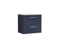 Balterley Level 600mm Wall Hung 2 Drawer Vanity Unit With Laminate Worktop For Stylish Compact Bathroom Storage - Midnight Blue