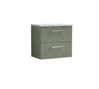 Balterley Level 600mm Wall Hung 2 Drawer Vanity Unit With Laminate Worktop For Modern Bathroom Storage - Satin Green