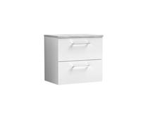 Balterley Level 600mm Wall Hung 2 Drawer Vanity Unit With Laminate Worktop For Compact Contemporary Bathroom Storage - Gloss White