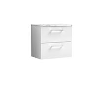 Balterley Level 600mm Wall Hung 2 Drawer Vanity Unit with Laminate Worktop for Compact Contemporary Bathroom Storage Gloss White