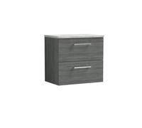 Balterley Level 600mm Wall Hung 2 Drawer Vanity Unit With Laminate Worktop For Modern Bathroom Storage - Anthracite Woodgrain