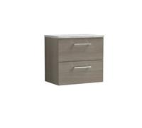 Balterley Level 600mm Wall Hung 2 Drawer Vanity Unit with Laminate Worktop for Stylish Compact Bathroom Storage - Solace Oak