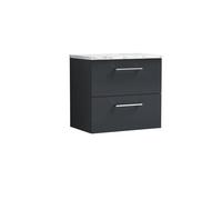 Balterley Level 600mm Wall Hung 2 Drawer Vanity Unit with Laminate Worktop for Stylish Compact Bathroom Storage Dark Grey