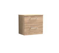 Balterley Level 600mm Wall Hung 2 Drawer Vanity Unit with Worktop - Bleached Oak in Brown Balterley Brown