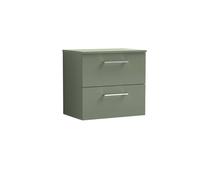 Balterley Level 600mm Wall Hung 2 Drawer Vanity Unit with Worktop - Satin Green Balterley Green