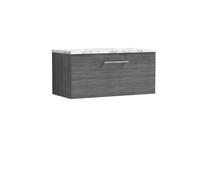 Balterley Level 800mm Wall Hung 1 Drawer Laminate Worktop - Anthracite Woodgrain in Grey Balterley Grey