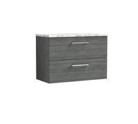 Balterley Level 800mm Wall Hung 2 Drawer Vanity Unit & Laminate Worktop for Modern Bathroom Storage - Anthracite Woodgrain