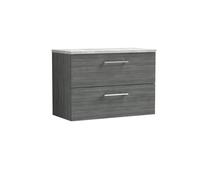 Balterley Level 800mm Wall Hung 2 Drawer Vanity Unit With Laminate Worktop For Modern Bathroom Storage - Anthracite Woodgrain