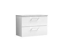 Balterley Level 800mm Wall Hung 2 Drawer Vanity Unit With Laminate Worktop For Stylish Compact Bathroom Storage Gloss White