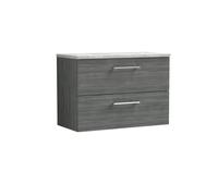 Balterley Level 800mm Wall Hung 2 Drawer Vanity Unit With Laminate Worktop For Modern Bathroom Storage - Anthracite Woodgrain