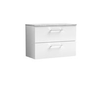 Balterley Level 800mm Wall Hung 2 Drawer Vanity Unit with Laminate Worktop for Stylish Compact Bathroom Storage Gloss White