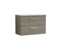 Balterley Level 800mm Wall Hung 2 Drawer Vanity Unit With Laminate Worktop For Stylish Compact Bathroom Storage - Solace Oak