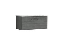Balterley Level 800mm Wall Hung Single Drawer Vanity Unit & Laminate Worktop for Modern Bathroom Storage - Anthracite Woodgrain