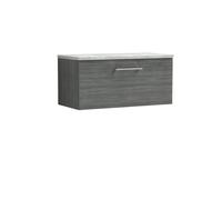Balterley Level 800mm Wall Hung Single Drawer Vanity Unit with Laminate Worktop for Modern Bathroom Storage - Anthracite Woodgrain