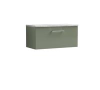 Balterley Level 800mm Wall Hung Vanity Unit With Laminate Worktop For Modern Bathroom Storage - Satin Green