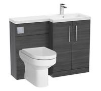 Balterley Level Bathroom Bundle Floor Standing Vanity Basin And Wc Unit With Pan, Seat And Cistern - Right Hand - Anthracite Woodgrain