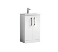 Balterley Level Compact Bathroom Cloakroom Vanity Basin Unit With Ceramic Basin, Brushed Bronze Handles, 500mm, Gloss White