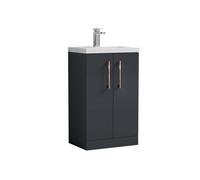 Balterley Level Compact Bathroom Cloakroom Vanity Basin Unit With Ceramic Basin, Copper Handles, 500mm, Satin Dark Grey