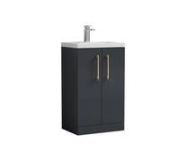 Balterley Level Compact Bathroom Cloakroom Vanity Basin Unit With Polymarble Basin, Brushed Brass Handles, 500mm, Satin Dark Grey