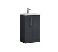 Balterley Level Compact Bathroom Cloakroom Vanity Basin Unit With Polymarble Basin, Brushed Pewter Handles, 500mm, Satin Dark Grey