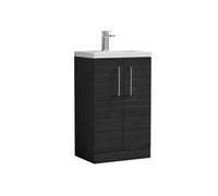 Balterley Level Compact Bathroom Cloakroom Vanity Basin Unit With Polymarble Basin, Brushed Pewter Handles, 500mm, Woodgrain Black