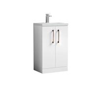 Balterley Level Compact Bathroom Cloakroom Vanity Basin Unit With Polymarble Basin, Copper Handles, 500mm, Gloss White