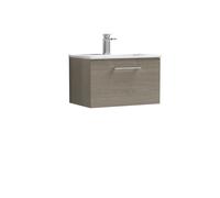 Balterley Level Contemporary Bathroom 1 Soft Close Drawer & Minimalist Wall Hung Vanity Unit Basin, Solace Oak, 600mm